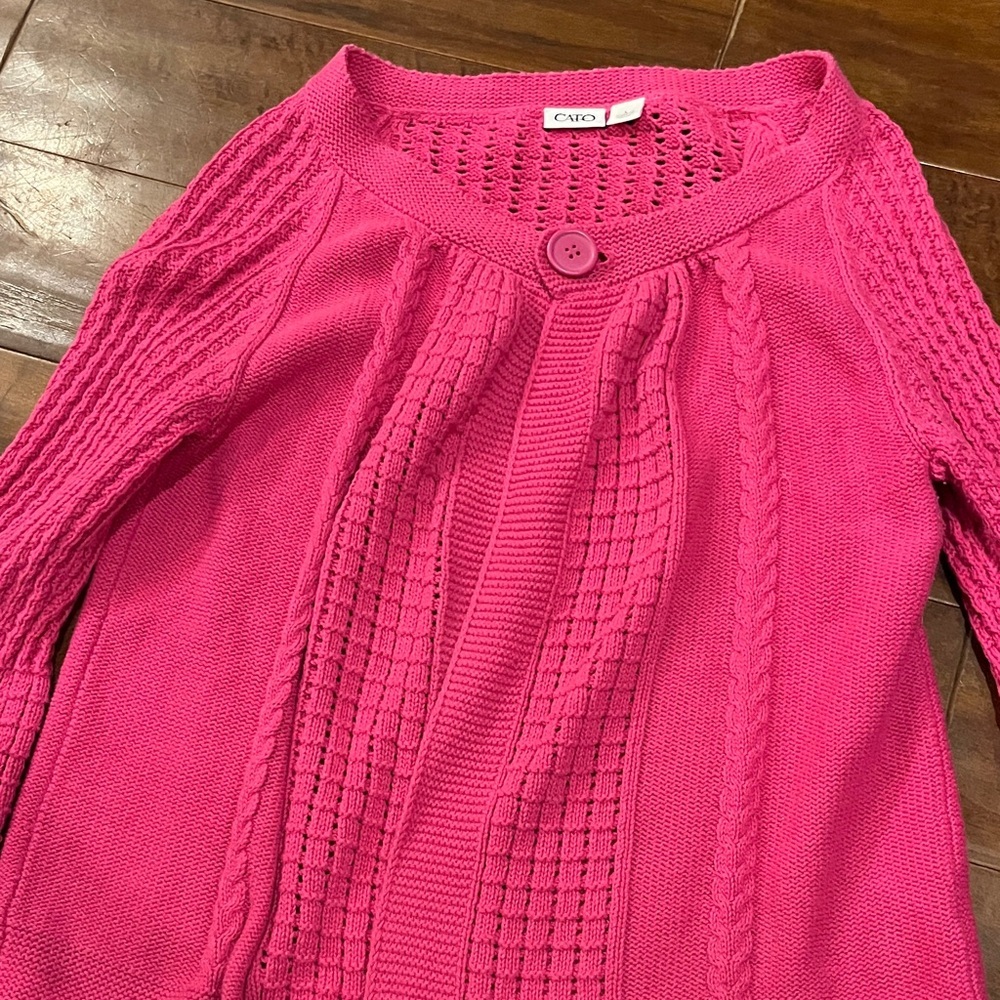 Cato Bright Pink Cable Knit Single-Button Cardigan size Large